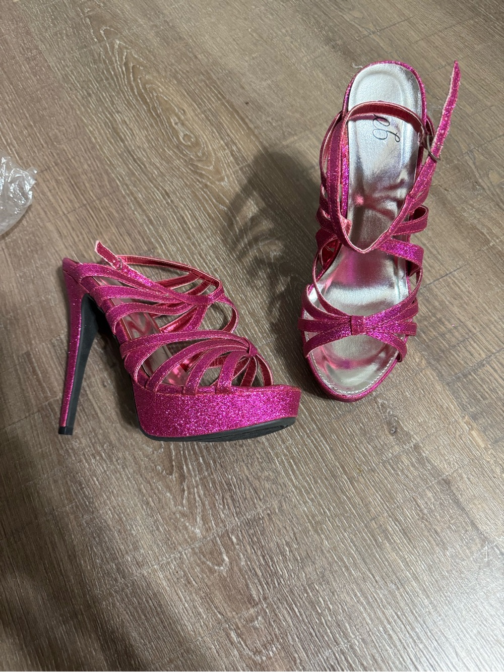 Deb Fuchsia Glitter Strappy Platform Heels